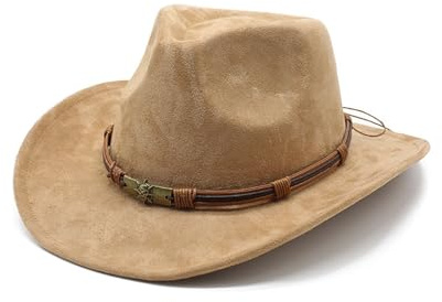 Wovella Cowboy Hat for Women and Men Wide Brim Outdoor Suede Hat Classic Tan Faux Suede Cowboy Hat for Men and Women Perfect for Cowboy Outfit Outdoor Activitie