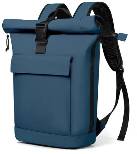 Lekeinchi Sac à Dos Roll-top pour Hommes et Femmes, Grand Sac a Dos pour Ordinateur Portable 17, Élégant et Polyvalent pour Université, Voyage, Cyclisme, École et Travail - Bleu