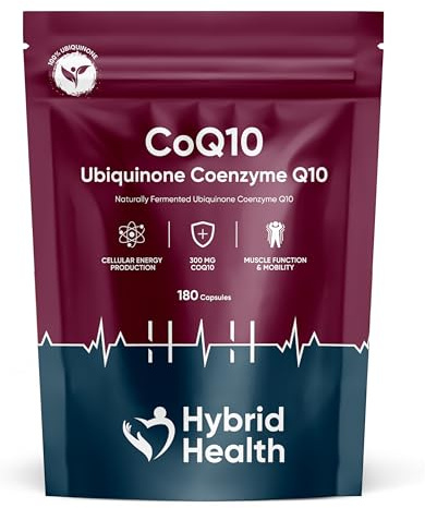 Hybrid Health Ubiquinone Coenzyme Q10 300 MG Supplement | 180 Vegan CoQ10 Capsules | Super Strength Vegan Friendly Naturally Fermented CoQ10 Supplement | Non-GMO | 6 Months Supply