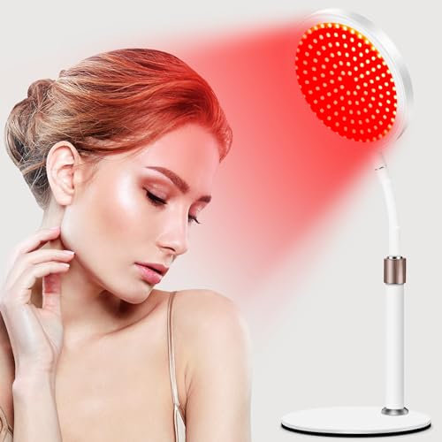 Relhafethy Red Light Lamp with Base, 940nm&850nm&660nm Infrared Light Lamps with 15/30/45 Mins Timer, 9 Level Brightness, 3-in-1 Chip & Gooseneck Design, 100LED Red Lights Lamp for Home Use