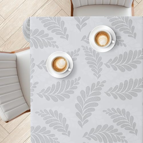 KP HOME Tovaglia Plastificata Quadrata 140x140 cm - Tovaglia PVC con Tocco Morbido ed Effetto Lino da Esterno Grigia Cerata, Lavabile e Facile da Pulire, Impermeabile, Tralci con Cuori Bianchi e Neri