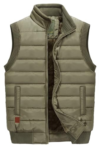 Chaleco de invierno para hombre, cálido, acolchado, cuello alto, forro polar grueso, sin mangas, caqui, 4XL