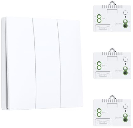 XUK Interrupteur Sans Fil, auto-alimenté, 433MHz, Portée : 30 m (intérieur) / 100 m (extérieur), 10A 240V interrupteur va et vient sans fil, pour lampe jusqu'à 600W