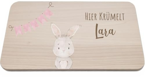 Planche à petit-déjeuner imprimée Lino Lapin avec guirlande - Planche en bois pour enfants pour le petit-déjeuner et le dîner - Cadeau fille - Planche à goûter