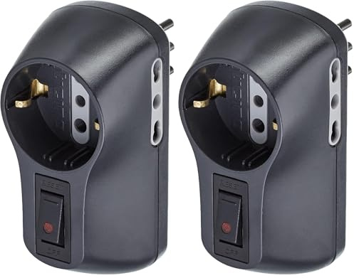 BTicino S3610GB Adattatore Safe Presa Multipla a 3 posti, con 1 Presa Schuko Standard Tedesco, 2 Prese Bivalenti 10/16A e Interruttore Automatico Luminoso di Sicurezza, colore Antracite