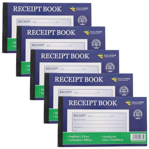 ASAKKURA Bloc de Recibos Comerciales de 2 Partes, 5 Cuadernos para Gestión de Pedidos, Formulario de Pedido Minorista, Libro de Facturas para Pequeñas Empresas, Talonario Compacto