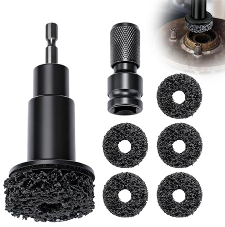 Yogidosm Wheel Hub Cleaning Kit, Rust Removal Tool 5 Pads, 1/2 Adapter | Durable abrasive material quickly removes rust from brake hubs, rotors and wheel studs for efficient automotive maintenance.