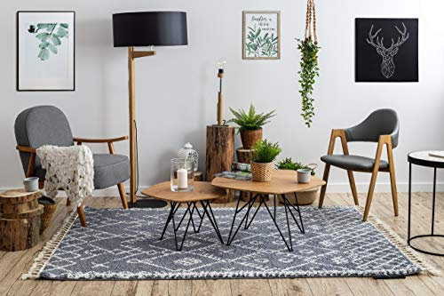 rugsx Teppich hochflor Berber Shaggy, Franse, marokkanischer Stil, für Zimmer, Wohnzimmer, Schlafzimmer, Tanger Grau/Weiß 140x190 cm