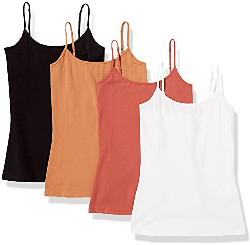 Amazon Essentials Canottiera da Donna Slim Fit, Confezione da 4, Caramello/Terracotta/Bianco, M