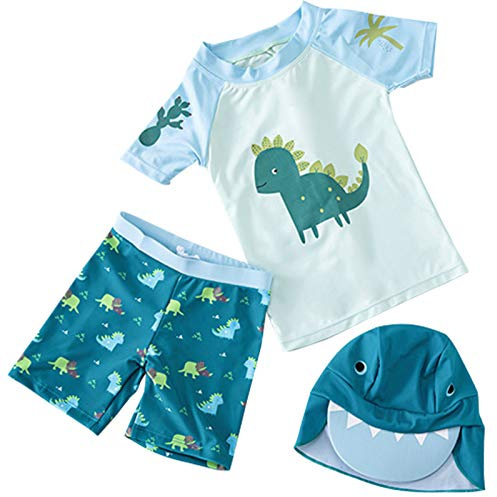 Happy Cherry Ropa de Natación de Secado Rápido con Protector Solar Niños Traje de Baño Dividido de Dragón Lindo de Dibujos Animados Bebés + Protector de Cuello y Sombrero el Sol 3-4 años
