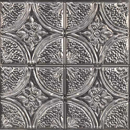 InHome NH3922 Camden Antique Silver Faux Tin Peel & Stick Backsplash Tiles, Metallic, 10 inch x 10 inch