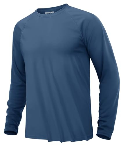 KEFITEVD Maglietta da uomo a maniche lunghe, protezione UV UPF 50+, leggera, ad asciugatura rapida, funzionale, maglietta estiva da surf, grigio blu, L
