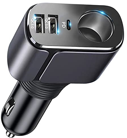 4 in 1 USB C Car Charger Adapter, 210W Multi USB Cigarette Lighter Adapter, Socket Splitter with 3 Ports, 12V/24V Outlet Dual Type C PD Fast Car Charger for iPhone 17/Air/16/15 Pro Max,Samsung,GPS