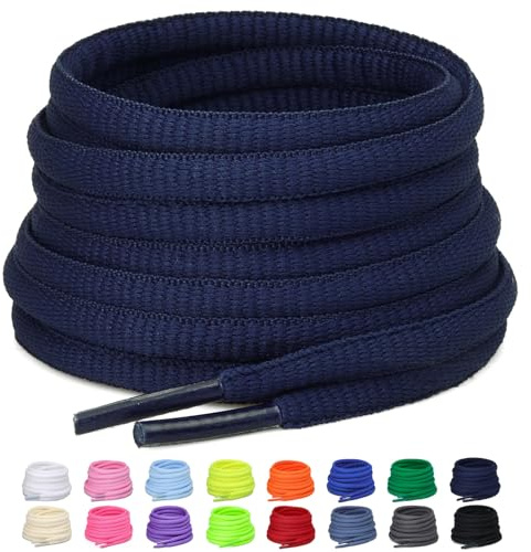 Puzeam Lacets Ovales de Sport [ 2 Paires ] lacets de Chaussures Demi Ronds les Course de Baskets de Running - Largeur 6 mm,16 couleurs au Choix Bleu marine 120