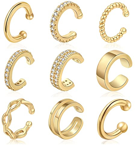 9Pcs Ear Cuff 14K Gold Plated Ear Cuffs for Women Non Piercing Cartilage Cuff Earrings Ear Clips Jewelry