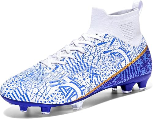 WOWEI Crampons de Foot Homme Professionnel Chaussures de Football Homme Garçon High Top Spike Crampons Antidérapant Athlétisme Entrainement Chaussures de Sport Adolescents (27 RT, 34EU)