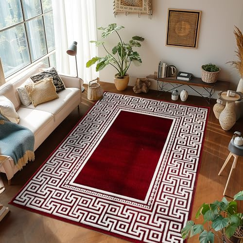 Teppich Wohnzimmer Schlafzimmer Esszimmer Teppich Läufer Flur Küchenteppich Modernes Design Soft & Weich Kurzflor Pflegeleicht Home Farbe: Rot, 80 x 150 cm