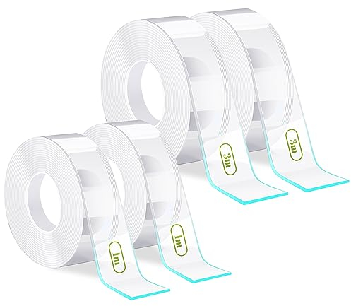 Hitchuey 8m Doppelseitiges Klebeband Extra Stark, 4 Rollen Nano Tape, Abnehmbar Wiederverwendbar Doppelseitiges Klebeband Transparent für Teppich, Foto Wand, Küche, Zuhause Oder Outdoor
