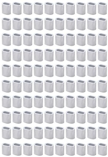 100 Stück Drahtseil-Crimphülsen, 1 mm, elliptische Aluminiumhülsen, Crimpschlaufen, Clips für Draht-/Seil-/Kabelbefestigung