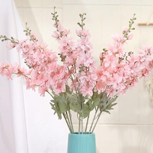 OUKEYI Künstliche Blumen Rittersporn Kunstblumen Seidenblumen Rittersporn künstliche Blumen Langer Stiel Blumen für hohe Vase Zuhause Hochzeit Party Dekor (Rosa)