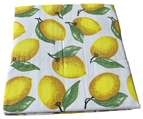 Generico Tovaglia in cotone 100% con decoro limoni Tavolo da pranzo, lavabile in lavatrice, resistente, rettangolare, per la casa, ristorante, banchetto(cm 140x240 per 12 posti)