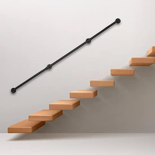Pasamanos para escaleras, pasamanos para escaleras, barandilla interior, largo 366 cm/12 pies, pasamanos de pared, montaje en pared, para exterior e interior, con soportes de pared, material de