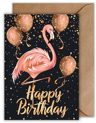 WBdesignz Flamingo Geburtstag Karte mit Umschlag - Edle Geburtstagskarte Frau Glückwunschkarte zum Geburtstag Freundin Happy Birthday (DIN A6)