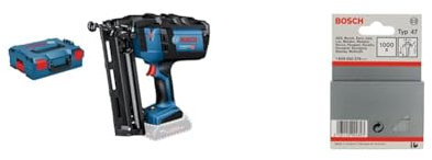 Bosch Professional 18V System cloueur sans-fil GNH 18V-64 M (de clou 16 mm, maxi longueur 64 mm, sans batterie ni chargeur) + Clous Type 47 pour Diverse Agrafeuses, 1.8mm x 1.27mm x 26mm, Lot de 1000