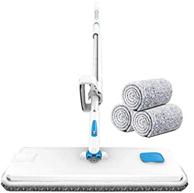 Trapeador en aerosol, trapeador de microfibra autoescurrido, kit de trapeador para piso plano con 3 almohadillas reutilizables, trapeador de limpieza en seco y húmedo 360 para pisos de madera dura,