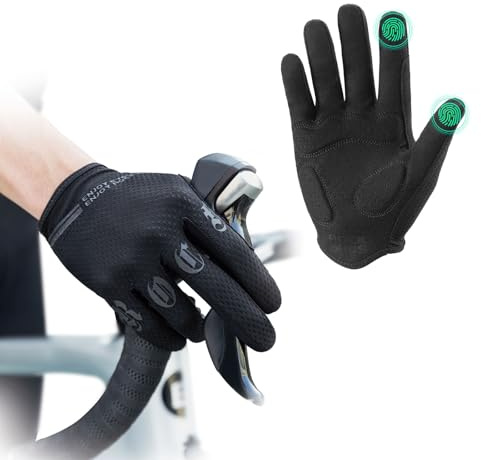 ROCKBROS Gants de Vélo pour Printemps Été, Gants de Cyclisme Doigts Complets avec Écran Tactile, Gants de VTT Élastiques Hommes Femmes pour VTT Vélo Course Fitness Escalade L