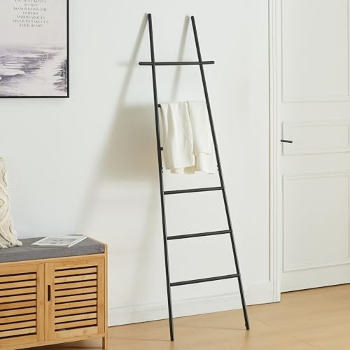 [en.casa] Toallero de Baño Escalera Øyer con 6 Peldaños Soporte de 5 Niveles para Colgar Toallas Paños de Cocina Franelas Ropa Acero 170 x 45 x 2 cm - Negro