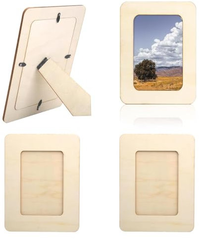 4 PCS 4x6.1 Inch Wooden Picture Frames, Photo Frame, Handmade Craft Set, Mosaic Frame for Kids, Paintable & Decoratable, Ideal for Multiple Pictures