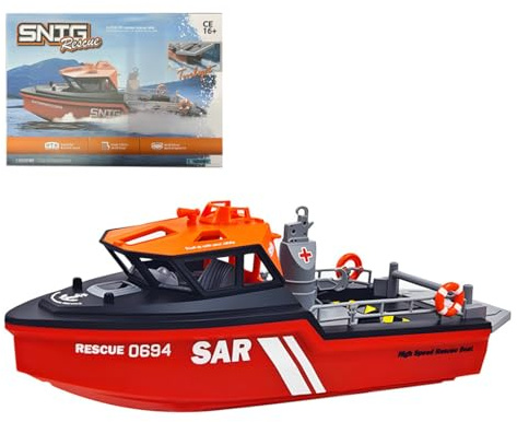 Funwetrike Remorqueur RC pour piscines et lacs, échelle 1/32 2,4 G 8 km/h, bateau de sauvetage télécommandé, avec moteurs puissants et batterie durable, excellent cadeau pour adultes - Version RTR