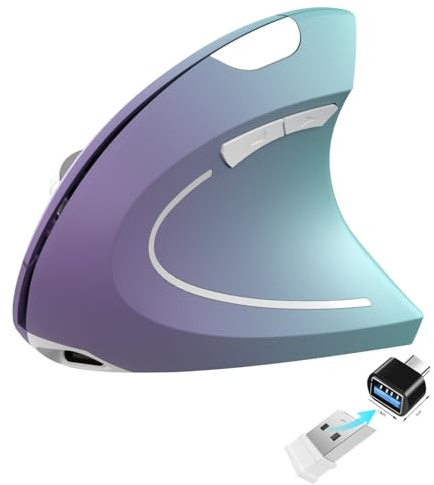 Vassink Ergonomic Wireless Rechargeable Mouse,USB A+TypeC(2in 1) Connection, 800/1200/1600 DPI, 6 Buttons,2.4GHz Carpal Tunnel Vertical Mice, for Laptop, Desktop,MacBook
