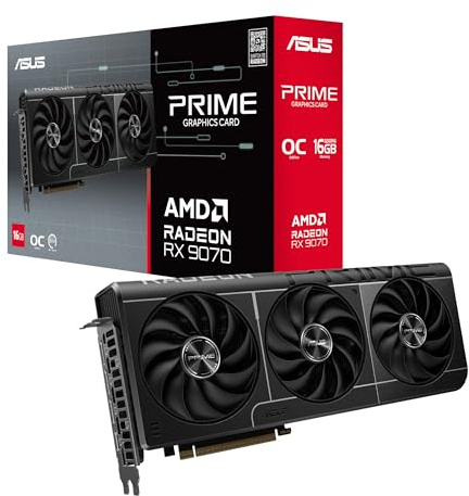 ASUS Prime Radeon RX 9070 OC Edition 16GB GDDR6 EVO Gaming Grafikkarte (AMD Radeon RX9070, PCIe 5.0, 1x HDMI 2.1b, 3X DisplayPort 2.1a, 2.5-Slot-Design)