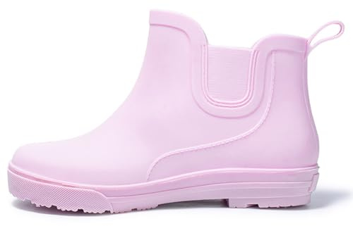 ZZTWER Dam korta regnstövlar vattentäta slip-on vadningsskor, halkfria köksarbetskängor utomhus överskor gummistövlar