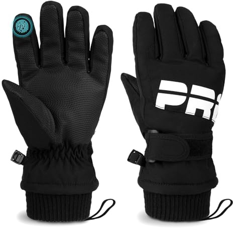 QKURT Guanti da Sci per Bambini, Guanti Invernali Antivento e Caldi con Fodera in Pile, Antiscivolo e Touchscreen Manopole da Neve per Ragazzi Ragazze 5-8 Anni, per Sci Ciclismo Snowboard