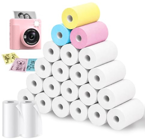 Wosyoodo 23 Rollos Papel Térmico para Cámara Infantil, 20 Blancos + 3 Colores (Rosa, Azul, Amarillo), Rollo Papel Cámara Fotos Infantil Instantánea, Fácil de Recargar, 5.7 x 2.5 cm
