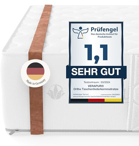 verapur Taschenfederkern Matratze 90 x 220 cm H2, 7-Zonen, Ortho Soft weiche Tonnentaschenfederkernmatratze, waschbarer Bezug, Öko-Tex, 23cm hoch