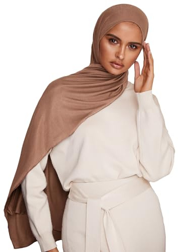 Voile Chic Écharpe hijab en jersey de qualité supérieure pour femme – Écharpe islamique enveloppante hijabs, Taupe foncé, 1 pack