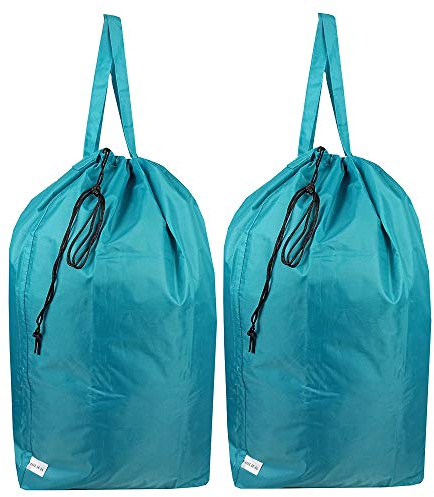 UniLiGis Bolsa de lavandería de nailon a prueba de desgarros con asas (paquete de 2), bolsa de lavandería de viaje con cierre de cordón, bolsa de ropa sucia que se adapta a la mayoría de cestas o