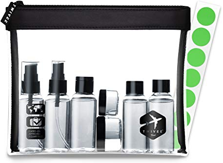 TWIVEE - Kulturbeutel transparent mit Reiseflaschen-Set - 1 Liter - Reiseset - Unisex - Travel Set transparent - Handgepäck Flüssigkeiten