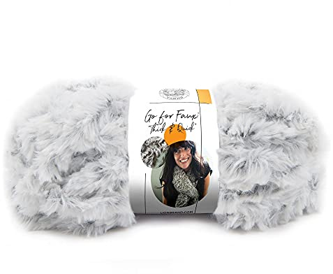 Lion Brand Yarn Go for Faux Thick & Quick, Super Bulky Faux Fur Yarn for Knitting, Crochet, and Crafts, Chinchilla, 1 Pack