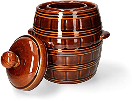 KOTARBAU® Vaso per fermentazione in ceramica, 5 l, con coperchio, in gres porcellanato, marrone