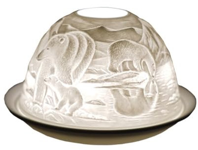Cello Photophore en porcelaine Lithophane - Motif ours polaire - Convient pour bougies chauffe-plat parfumées et non parfumées - Gobelets parfumés et bases de lumière LED - Superbe image lumineuse