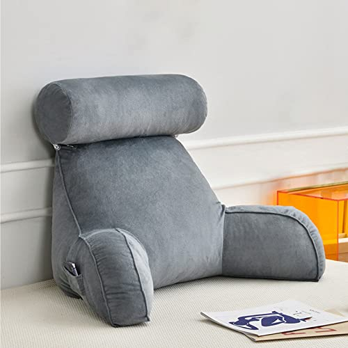 Rmeet Almohada de Lectura,Cojín de Lectura,Cojín Apoyo de Espalda,Almohada de Lectura con Brazo,Ideal para Trabajar,Leer o Jugar en la Cama/Sofá/Suelo, Gris, 75x45x55cm