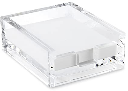 Huang Acrylic Crystal Clear Block Note Pad Holder | Notepad Holder for Office, Dorm, Desk Organization | Shatter-Proof, Stylish, Durable and Compact Design | Fits 3 3/8 x 4 3/8 paper