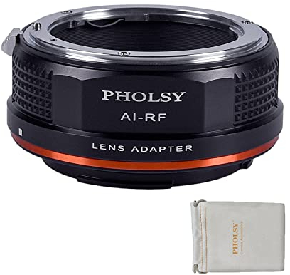 PHOLSY Adaptador Objetivos Montura para Objetivos Nikkor F (AI) y Cuerpo Cámara Canon RF, EOS R, R6 Mark II, R7, R8, R10, R3, R5, R5C, R6, EOS RP, R50, Compatible con Nikon F-RF