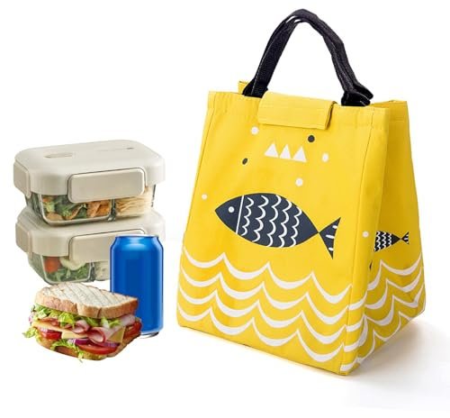 Colexy Lunchtasche Kühltasche soliertasche Wiederverwendbare Wärmeisolierte Lunchtasche mit Aluminiumfolie Wassedicht Lunchbag Thermotasche Faltbar für Arbeit, Schule und Unterwegs (Gelb)