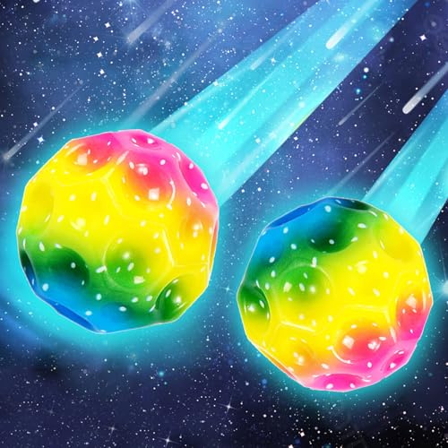 KOIROI Jump Ball, Lot de 2 balles rebondissantes en Caoutchouc Moon Ball, 7 cm, Mini balles rebondissantes, thème Spatial, Jouets pour Enfants et Adultes